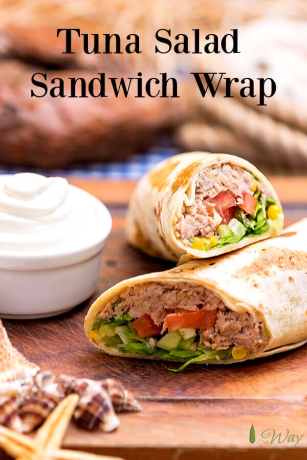 An excellent tuna salad recipe that starts that you can spice up to your taste. Works well in a wrap or slathered between slices of your favorite bread. This Tex-Mex version adds some corn and avocados. #tunasalad, #tunasaladsandwich, #tunasaladwrap, #tunawrap, #tunawraprecipe, #allourway
