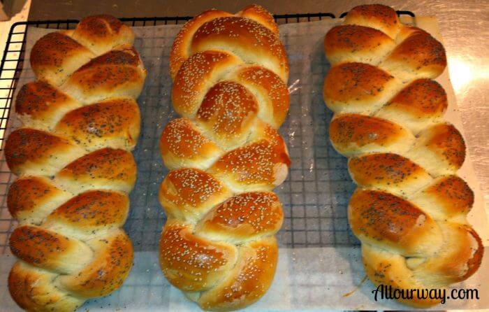 bread, old country, braid, sesame seeds, poppy seeds