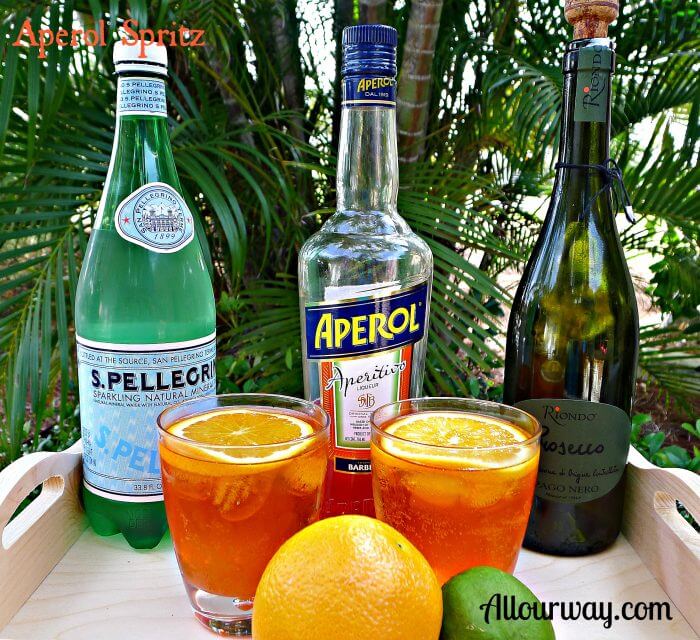 Aperol Spritz made with Aperol Liqueur, Prosecco, San Pellegrino Sparkling Water