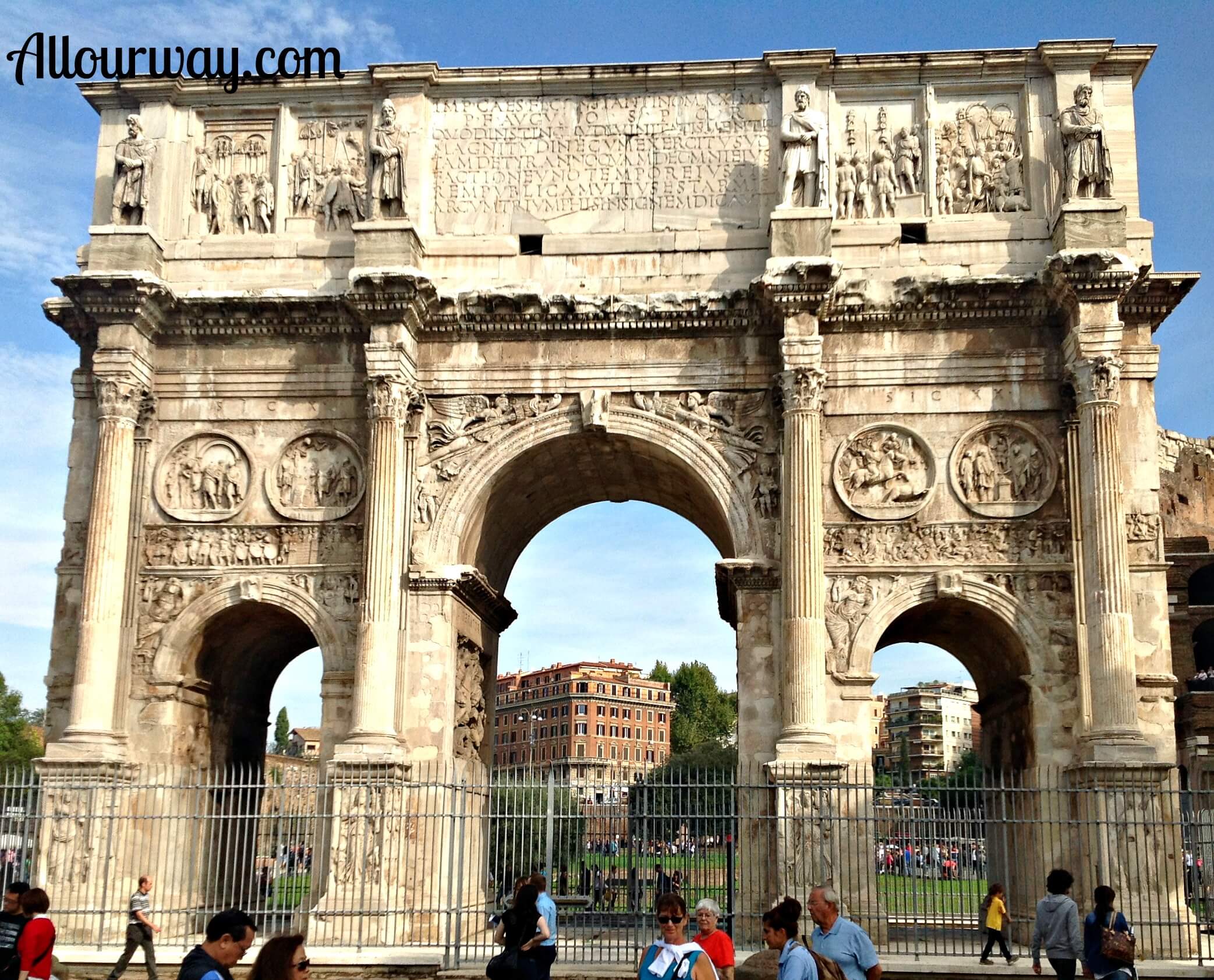 Arch of constantine, Rome, Italy, front, Colosseum , pasta alla carbonara