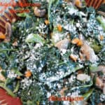 Kale with Mushrooms roasted and topped with parmesan cheese is a delicious side dish.