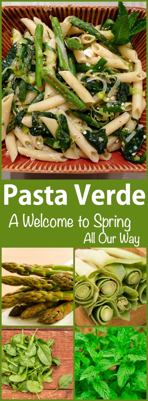 Pasta Verde or Green Pasta is loaded with springtime vegetables. Great on taste and low in calories. 