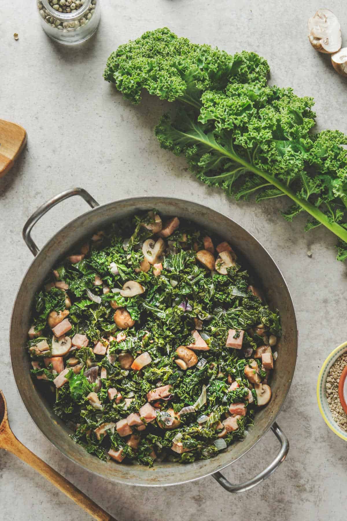 Tuscan Kale and Mushrooms made in one pot.