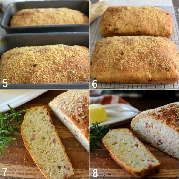 Collage of pizza bread with 4 steps to making it. 