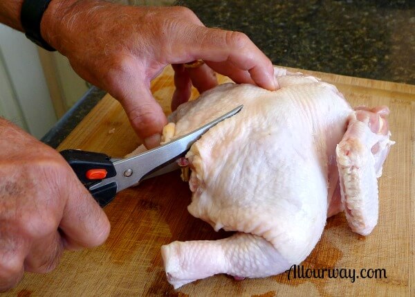 butterfly, chicken, how to, cut back, kitchen sheers
