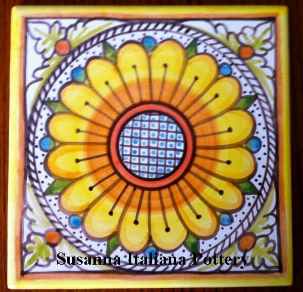 Hand painted, tile, sunflower