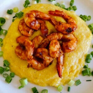 Barbecued Shrimp on top of Cheese grits.