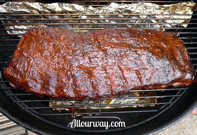 Smoking Pork Ribs on The Grill - first coat of barbecue sauce at allourway.com 