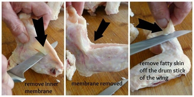 Preparing the Chicken wings for the grill tutorial the last three steps in removing the membrane and extra skin. 