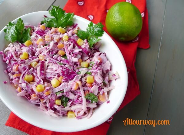 Southwestern Ranch coleslaw is made with ranch dressing spiced up with adobo sauce at allourway.com