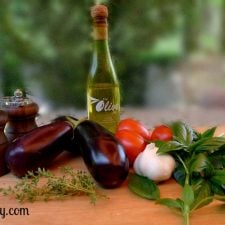 Ingredients for grilled baby eggplant & plum tomatoes with fresh tomatoes at allourway.com