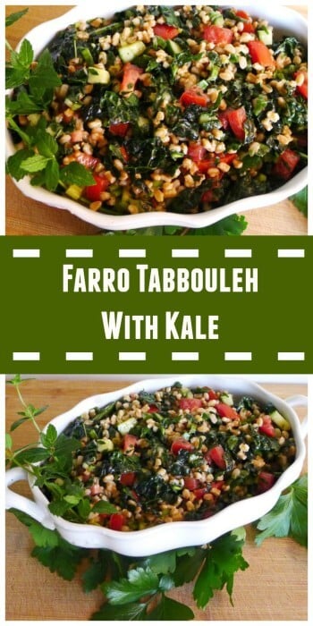 Collage of Farro Tabbouleh with Kale and Grape Tomatoes @allourway.com