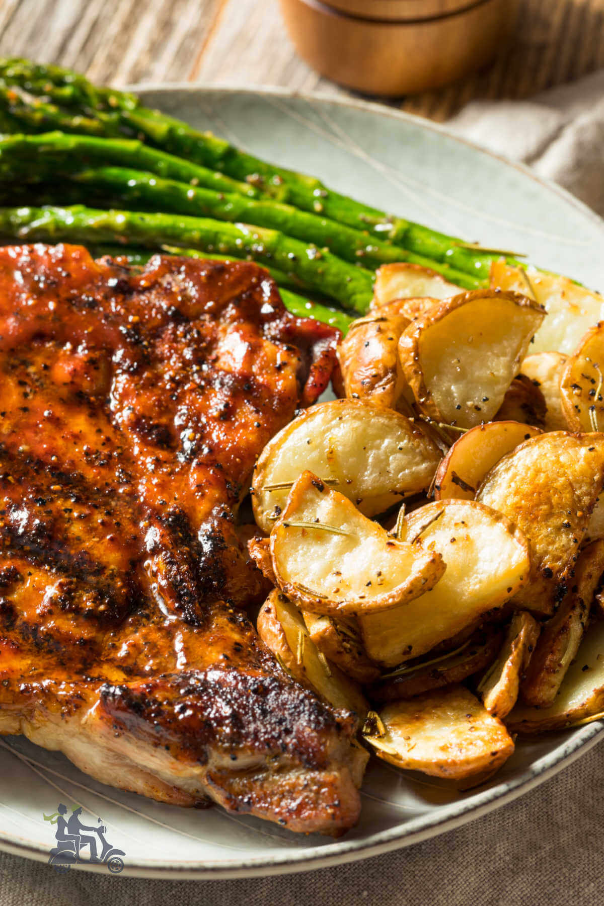 Mediterranean Roasted Potatoes with Grilled Pork Chops