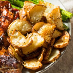 Mediterranean roasted potatoes with sweet and white potatoes.
