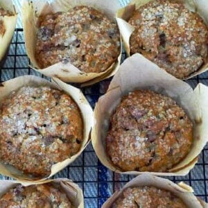 Banana Chocolate Chip Muffins with Cinnamon Chips and Toasted Walnuts.