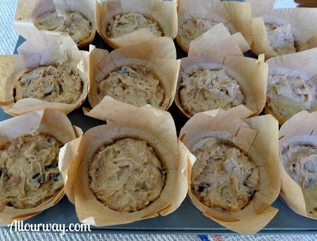 Banana Chocolate Chip Muffins in Paper Cups Before Baking @Allourway.com