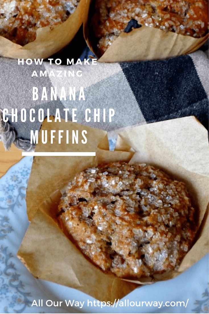 Deep banana flavored muffins that are very tender, moist, and loaded with three different kinds of goodies: bittersweet chocolate chips, cinnamon chips, and toasted walnuts. They make a tasty treat or a tasty accompaniment to your coffee or tea. #bananamuffins, #chocolatechipmuffins, #bananacinnamonmuffins, #bestbananamuffins, #dessertmuffins, #breakfastmuffins