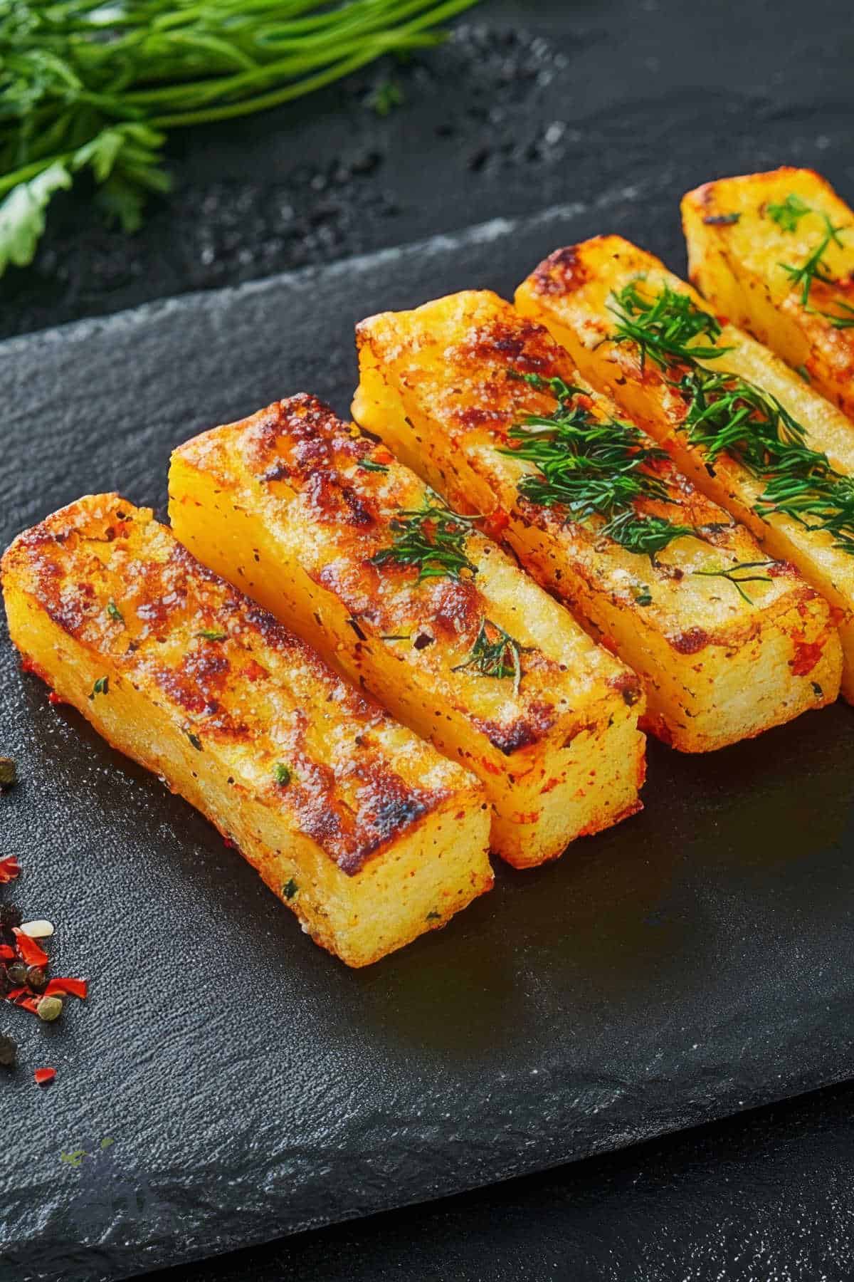 Crispy polenta sticks are perfect for dipping, topping, and snacking. 