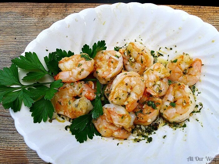 Grilled Shrimp is tossed in a garlic lemon vinaigrette after cooking @allourway.com