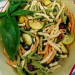 Grilled zucchini summer squash with Strozzapreti tossed with lemon vinaigrette.