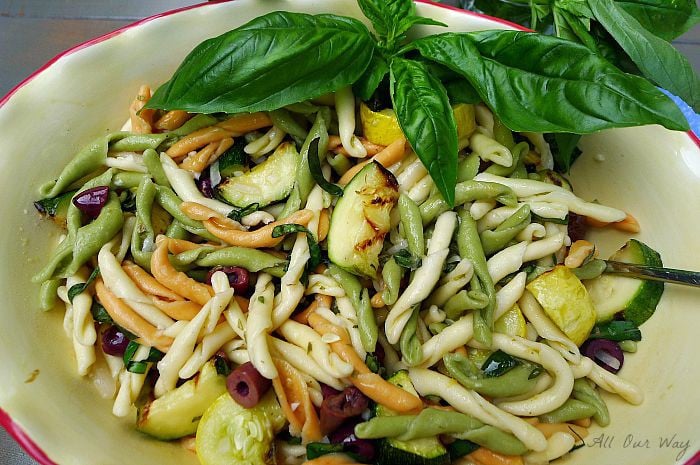 Grilled zucchini summer squash with Strozzapreti tossed with lemon vinaigrette @ allourway.com