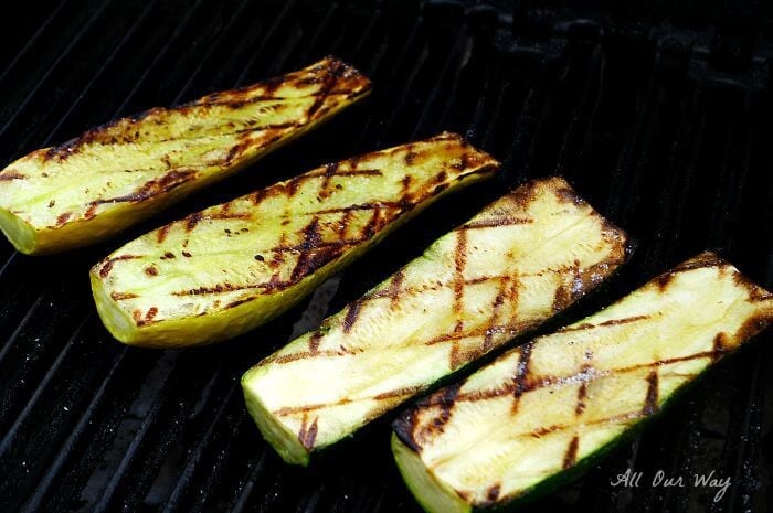 Grilled zucchini and summer squash with grill marks @allourway.com