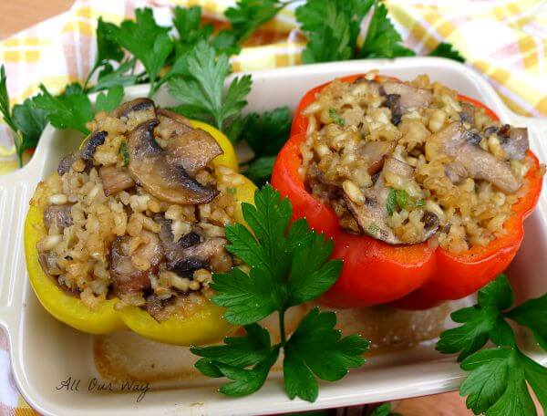 Mushroom Risotto Stuffed Peppers @ allourway.com