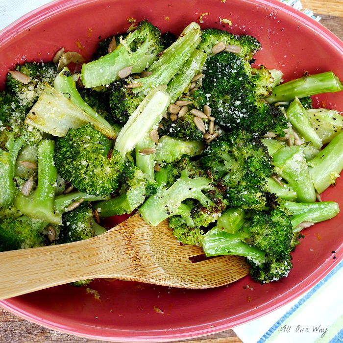 Parmesan Roasted Broccoli with Garlic, Lemon and Sunflower Seeds @allourway.com