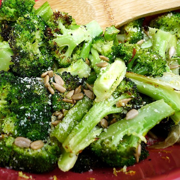Parmesan Roasted Broccoli with Garlic, Lemon and Sunflower Seeds @allourway.com