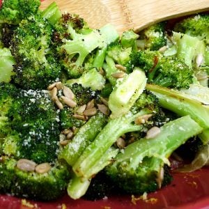 Parmesan Roasted Broccoli with Garlic , lemon and sunflower seeds @allourway.com
