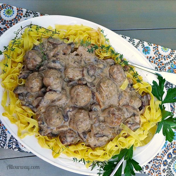 Italian Meatballs in Creamy Mushroom Sauce made with brown butter @allourway.com