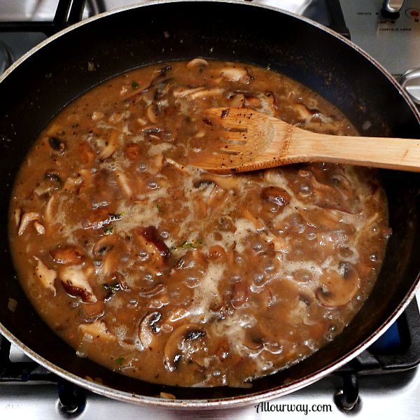 Sauté Mushrooms in brown butter for the creamy mushroom sauce @allourway.com