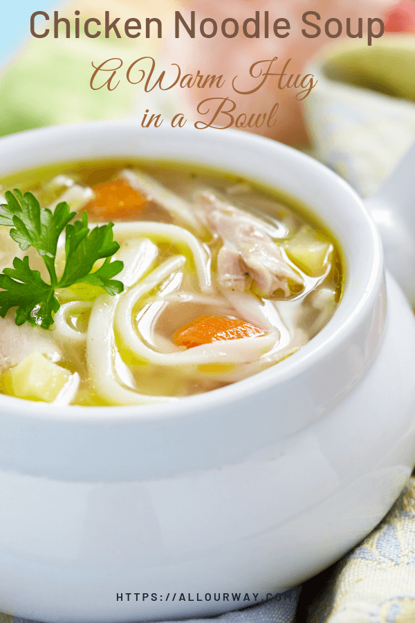 A comforting homemade chicken soup like mamma used to make except it has an ingredient that kicks it up several notches -- Ro-tel tomatoes. We add enough spice to make it tasty and tummy warming. Nothing says lovin' like a big bowl of soup.