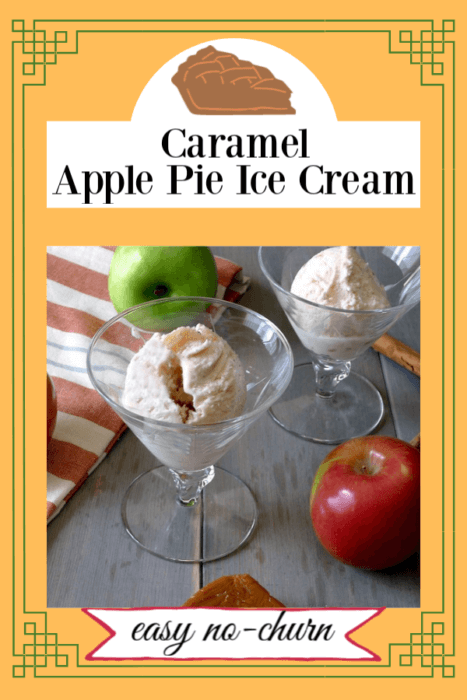 Two goblets of Caramel Ice cream with apples and cinnamon on the gray table.