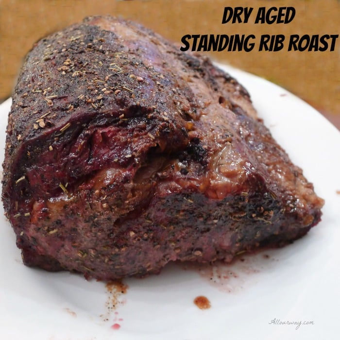 Dry Aged Standing Rib Roast seasoned with rub and resting @allourway.com