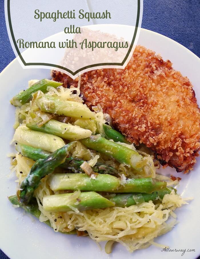 Spaghetti Squash alla Romana with Asparagus with Leeks and Fried Sea Trout @allourway.com