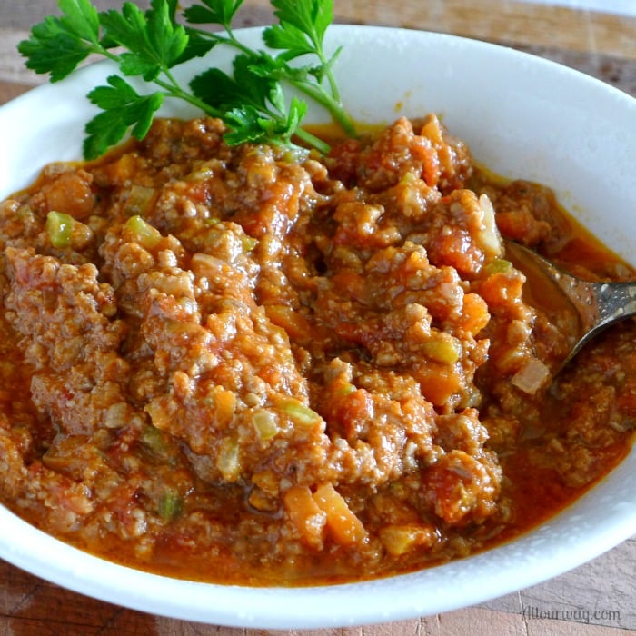 Bolognese Sauce Antica is a true Italian meat sauce that is simmered for hours to give an incredibly smooth delicious taste @allourway.com
