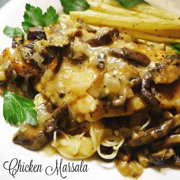 Chicken in wine is a popular chicken dish that is made with a fortified wine and mushrooms. 