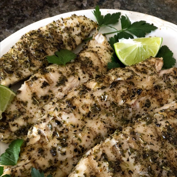 Grilled Lime Herb Fish With Truffle Oil first seasons the fillets with Italian herb seasoning blend, salt and pepper and after it is grilled the fillets are splashed with fresh squeezed lime juice then drizzled with truffle oil @allourway.com