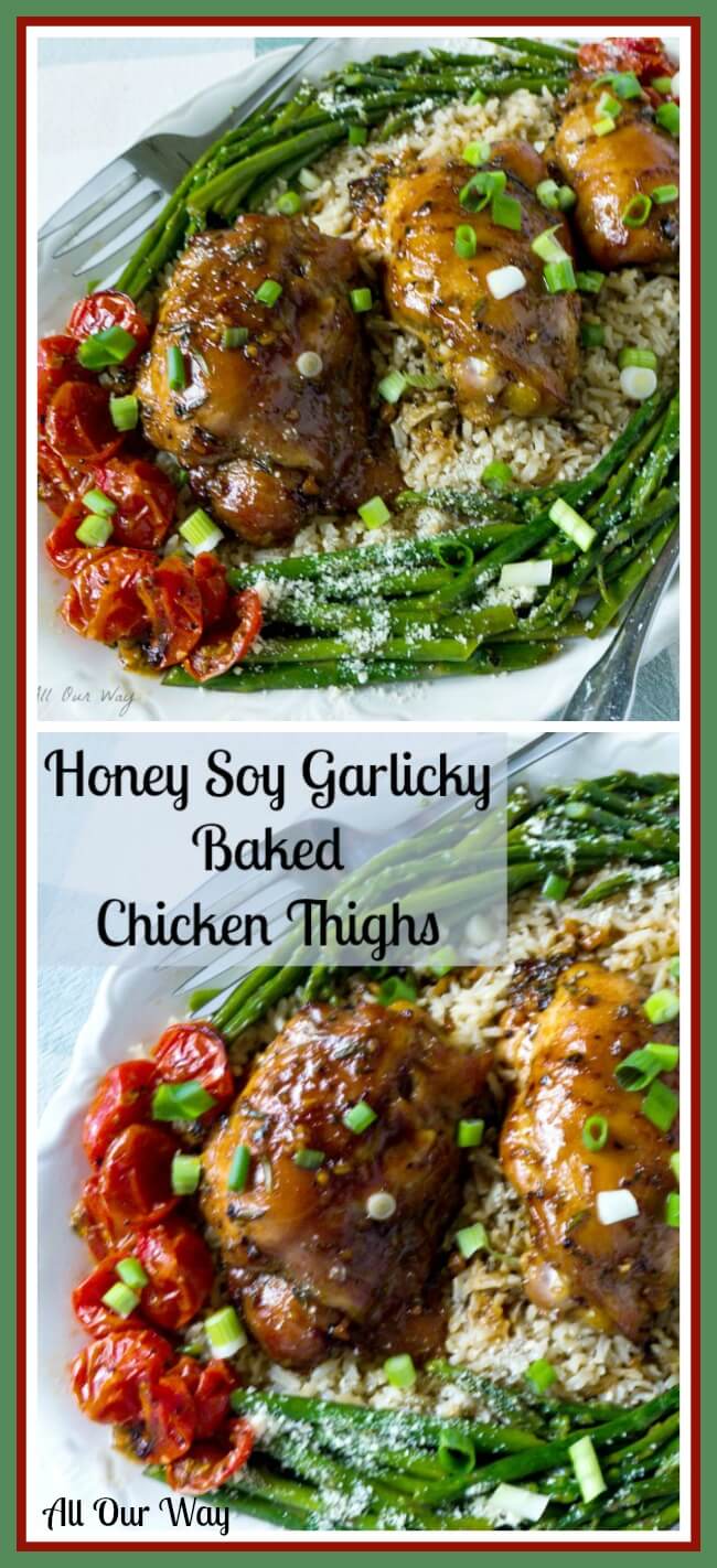 Honey Soy Garlic Baked Chicken Thighs is finger licking good and perfect to make on a busy day. @allourway.com