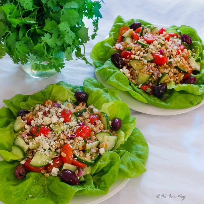 Mediterranean Grain Salad with Gorgonzola is a light summery salad using farro as the grain @allourway.com