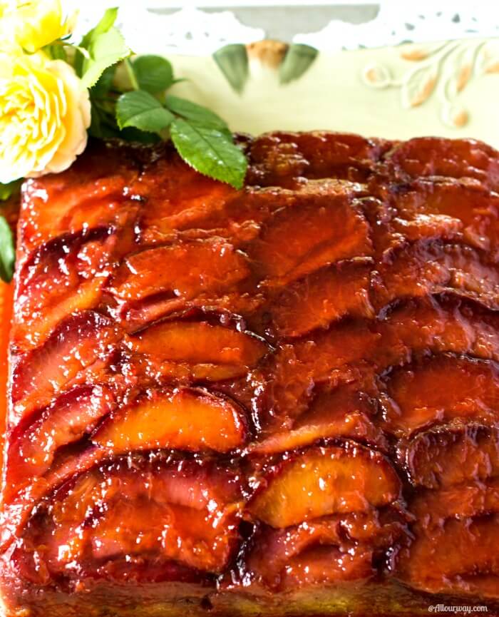 An Italian upside down cake with tantalizing plum glaze.