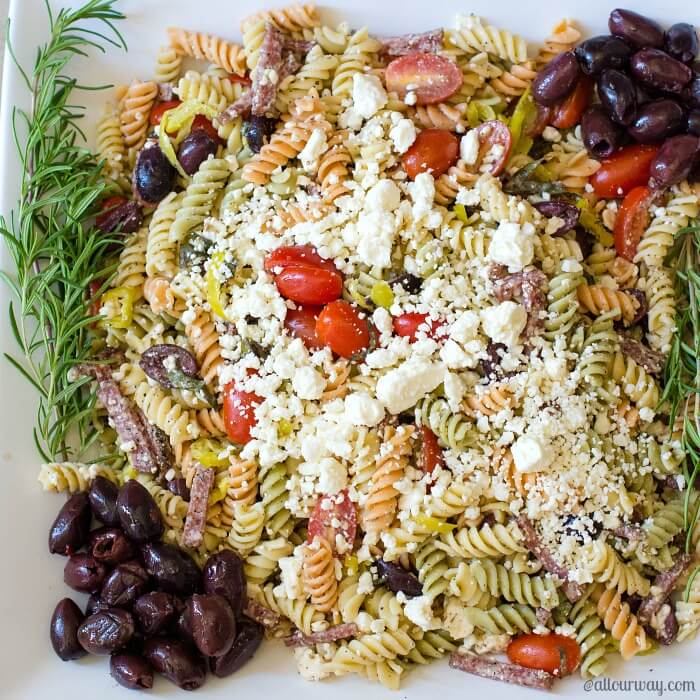 Mediterranean Herb Antipasto Pasta Salad Platter - a taste of Southern Italy @allourway.com