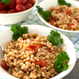 One-Pan Italian Farro with Tomatoes Plated @allourway.com
