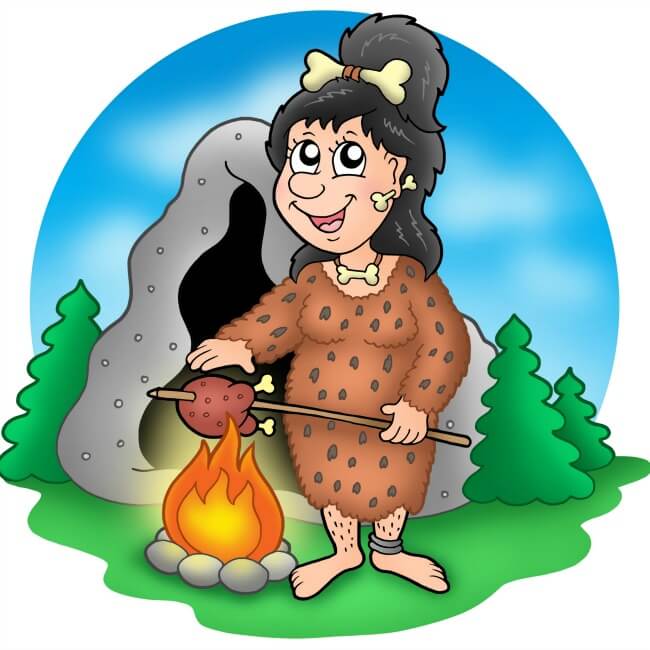 Cartoon of Cave Woman Dreaming of Cooking Beef Stew