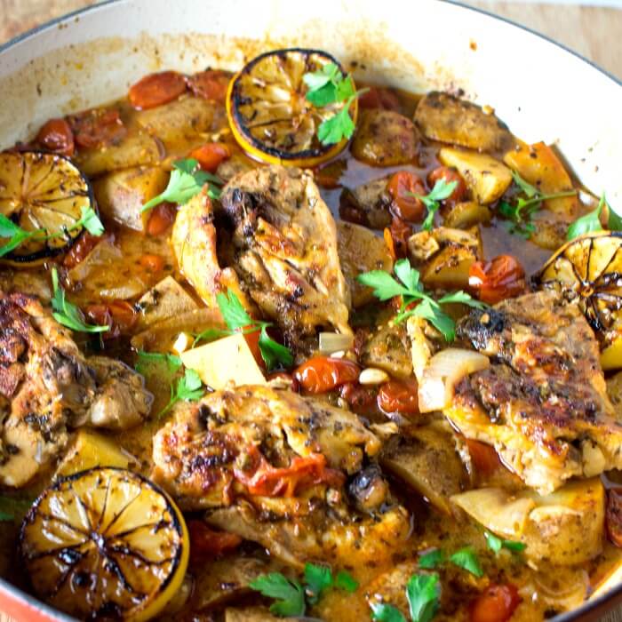 One Pan Italian Garlic Lemon Chicken Baiked with Potatoes and Fennel @allourway.com
