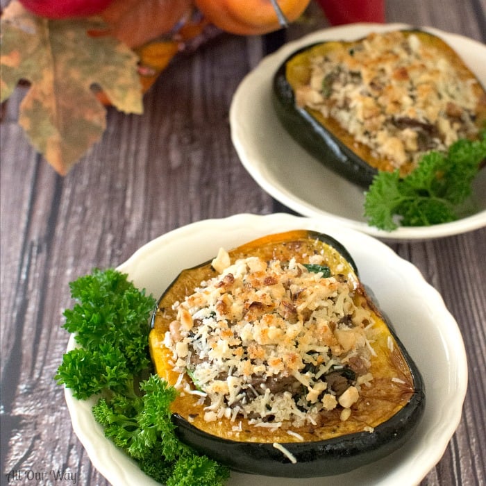 Baked Italian Sausage Stuffed Acorn Squash With Mushrooms