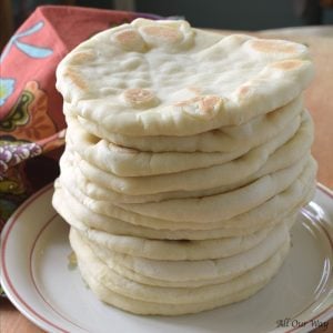 Baba Ghanoush is an eggplant dip that is delicious on homemade flatbread.