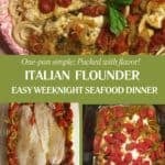 Three images of the Italian Flounder recipe in the three stages of cooking.