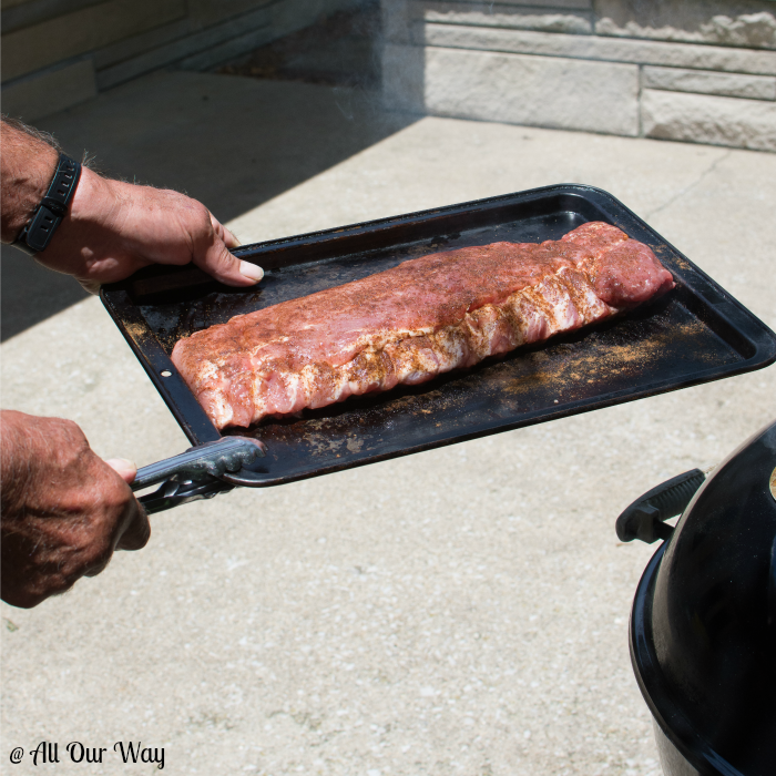 Asian barbecued ribs getting ready to cook on the grill. They can also be baked.